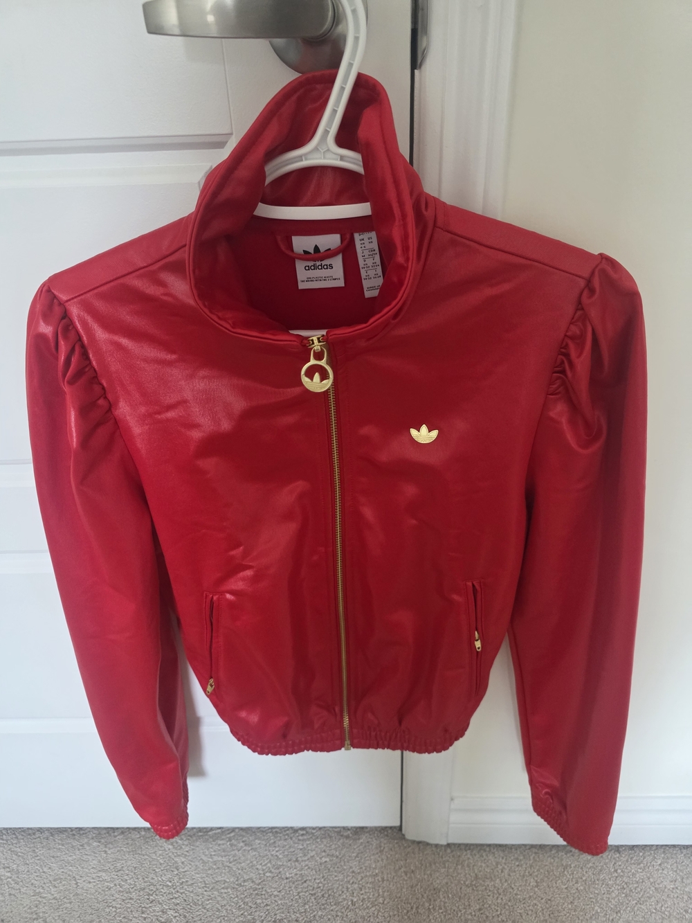adidas Red Bomber Jacket with Gold Accents